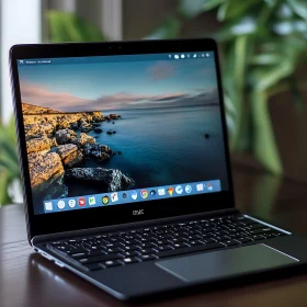 High-Resolution Laptop with Coastal Scene