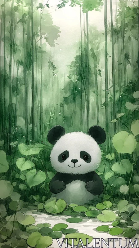 Panda Among Bamboo Stalks AI Image