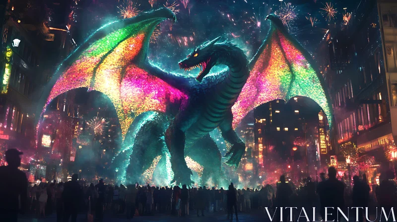 City Dragon Fireworks Display AI Image