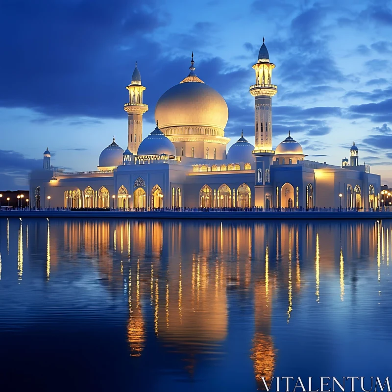 Still Waters Reflecting Mosque's Beauty AI Image