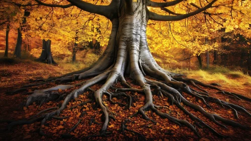 Golden Autumn Tree in Forest