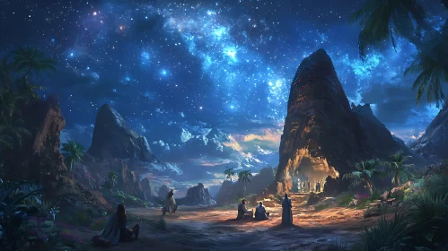 Night Sky Mountain View Painting