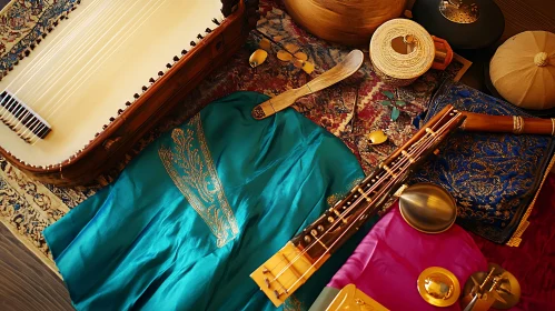 Musical Instruments and Fabric Still Life