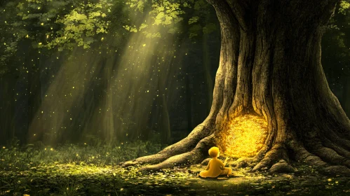 Child Meditating Under Glowing Tree