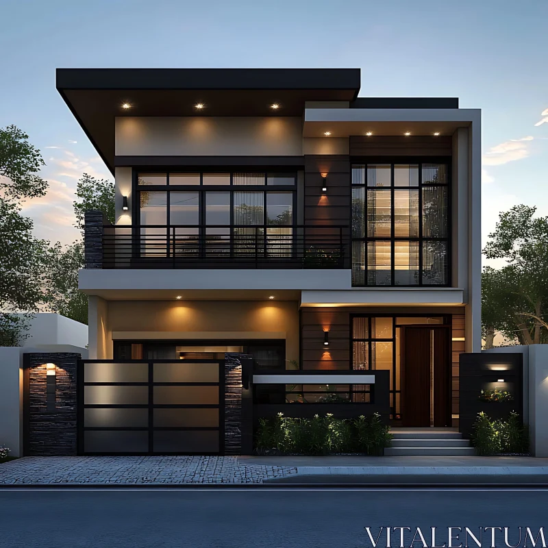 AI ART Stylish Contemporary Home in the Evening