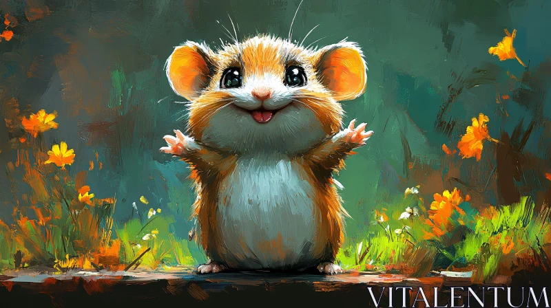 Happy Hamster with Flowers AI Image