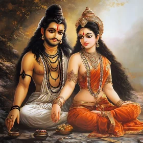 Serene Deities in Traditional Attire