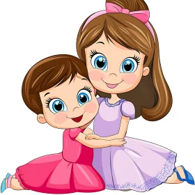 Two Cheerful Cartoon Girls Clipart