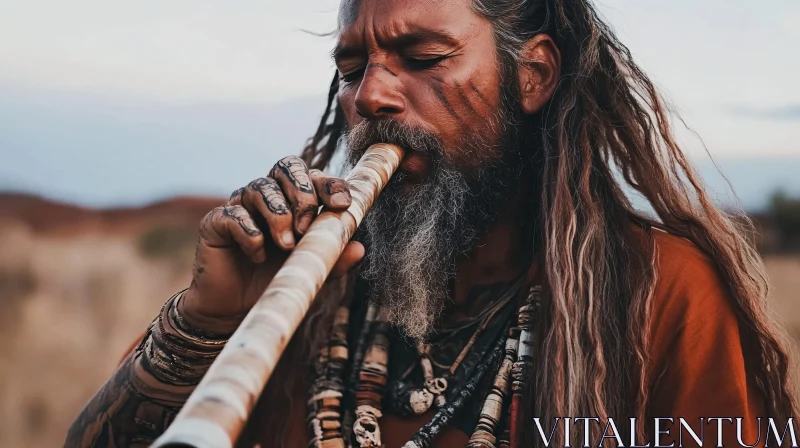 Man Playing Didgeridoo in Natural Light AI Image