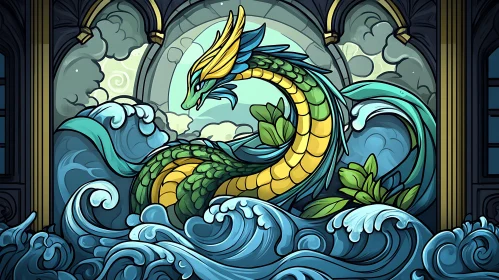 Serpentine Sea Dragon Cartoon Illustration