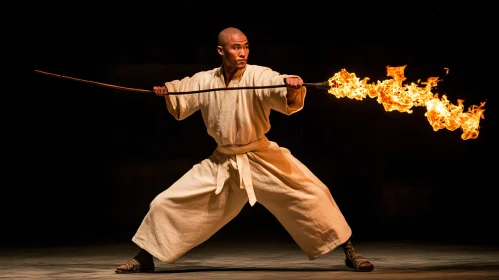 Man with Fire Staff Performance