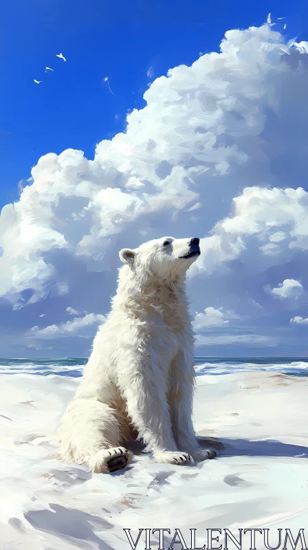 AI ART Polar Bear in Peaceful Coastal Scene