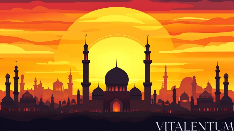 AI ART Mosque Silhouette at Sunset