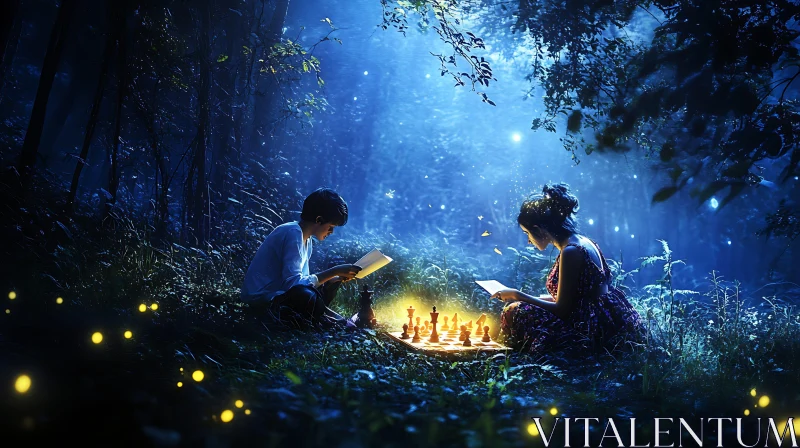 AI ART Children's Chess Game Under Moonlight