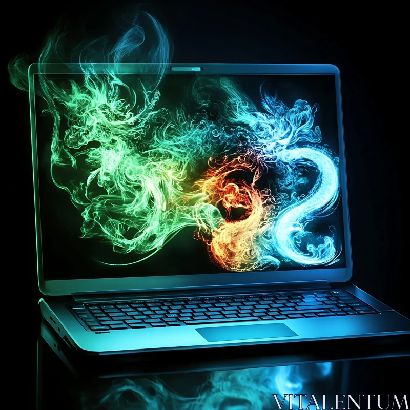 Colorful Neon Dragons on Laptop Display AI Image