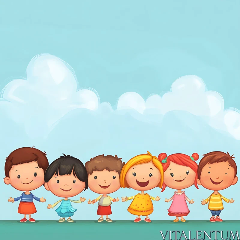 AI ART Cheerful Children Cartoon, Friendship Illustration