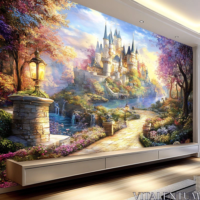 Enchanting Castle in Fantasy Scenery AI Image