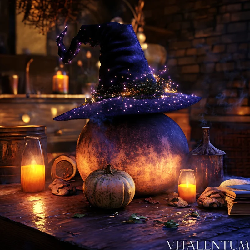 AI ART Halloween Night Witch's Hat Still Life