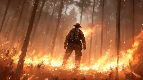 Brave Firefighter in Raging Blaze