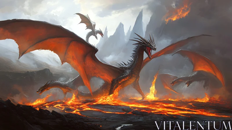 AI ART Lava Dragons: A Fiery Fantasy Scene