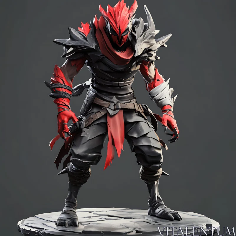 AI ART Stylized Warrior in Red and Black Armor