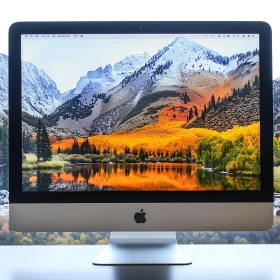 Computer Screen with Scenic Mountain and Lake View