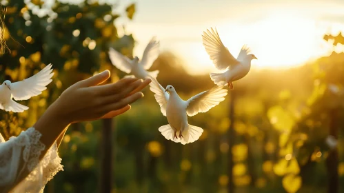 White Doves at Sunset