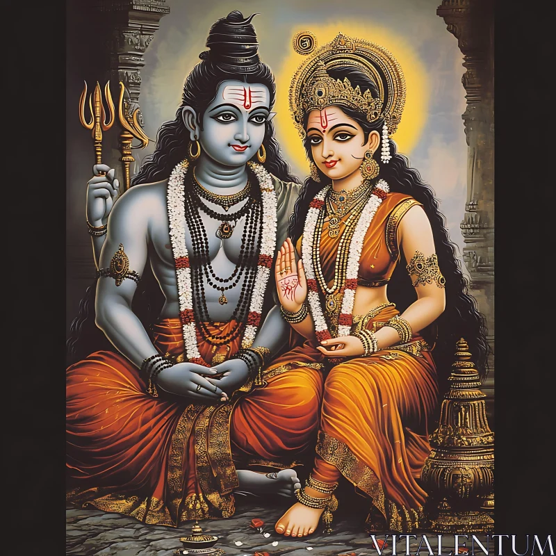 Hindu Gods Shiva and Parvati Artwork AI Image