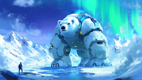 Mechanical Bear in Winter Scenery