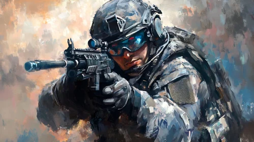 Focused Soldier Ready for Action