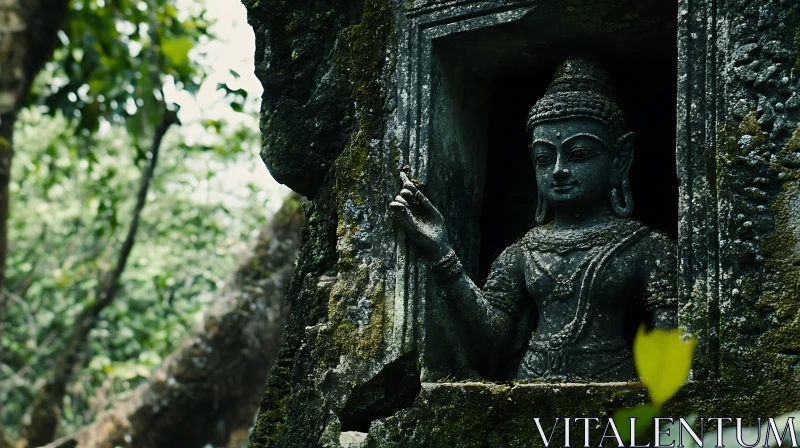 Moss-Covered Buddha Statue AI Image