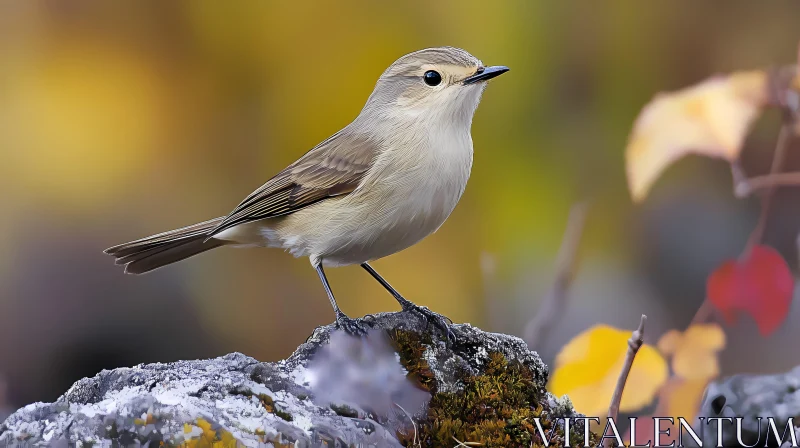 Bird On Rock Amidst Autumn Colors AI Image