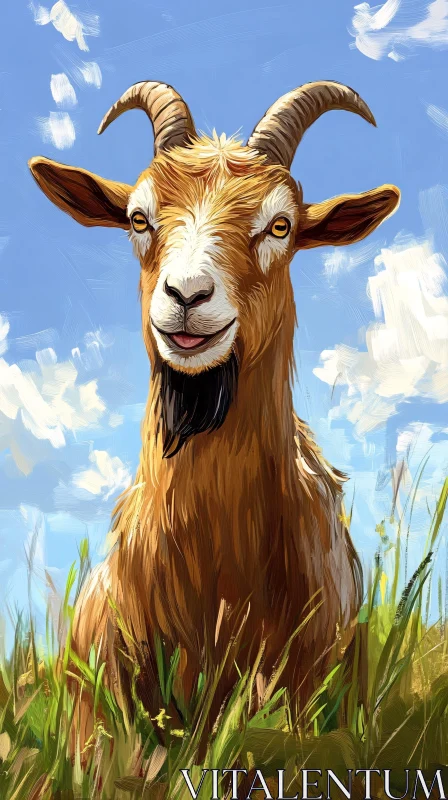 Expressive Goat Portrait in a Pasture AI Image