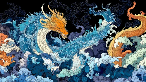 Dragons Amidst Swirling Clouds