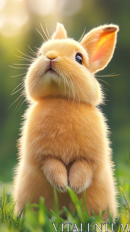 Cute Fluffy Bunny on Green Grass AI Image