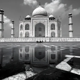 Monochrome Taj Mahal Reflected in Water