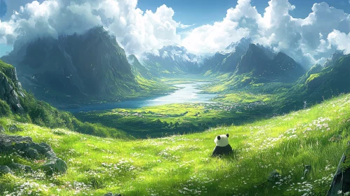 Serene Panda in a Majestic Valley