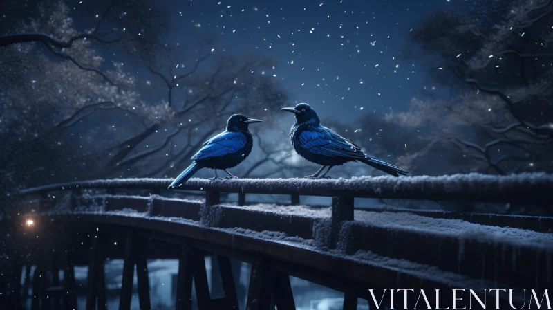 AI ART Winter Birds on Bridge