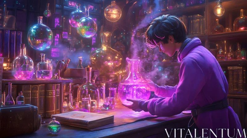 AI ART Wizard Creating Potion in Magic Laboratory