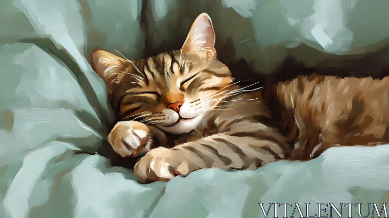 AI ART Digital Painting of a Cozy Sleeping Cat