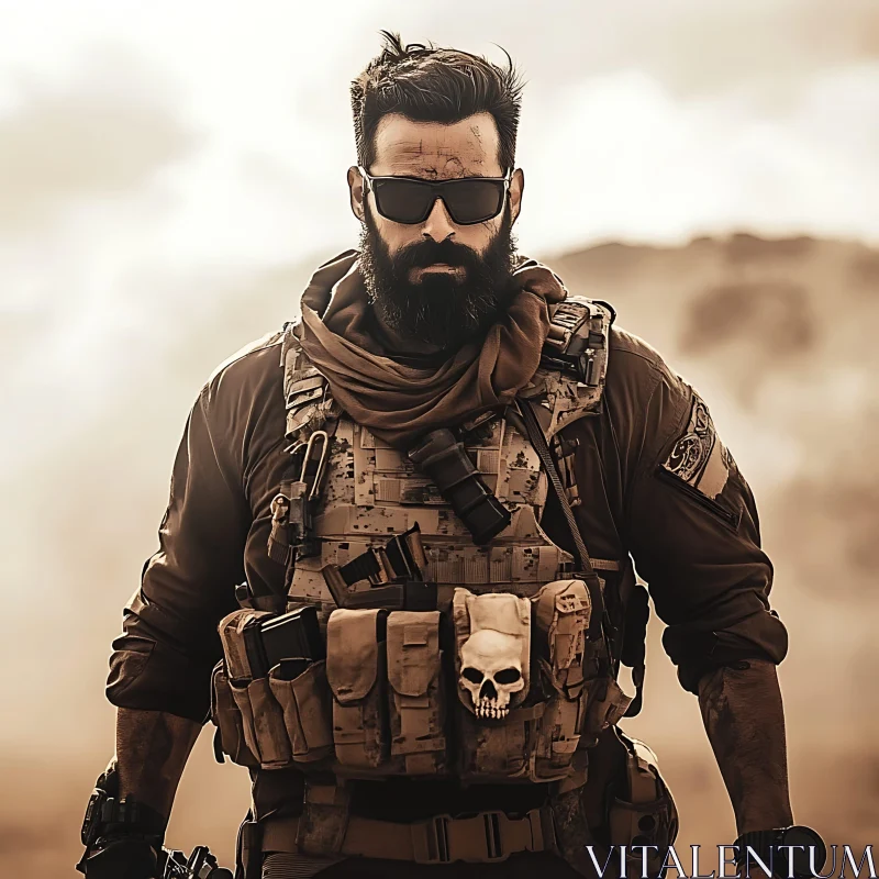 AI ART Bearded Soldier in Tactical Gear