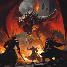 Inferno Dragon Confrontation with Armored Knights