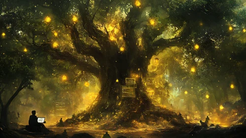 Luminous Tree in a Mystical Forest