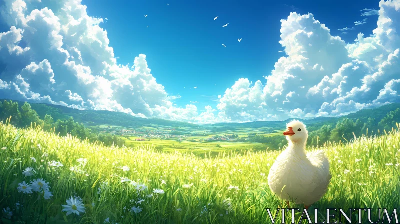 Peaceful Duck in Vibrant Meadows AI Image