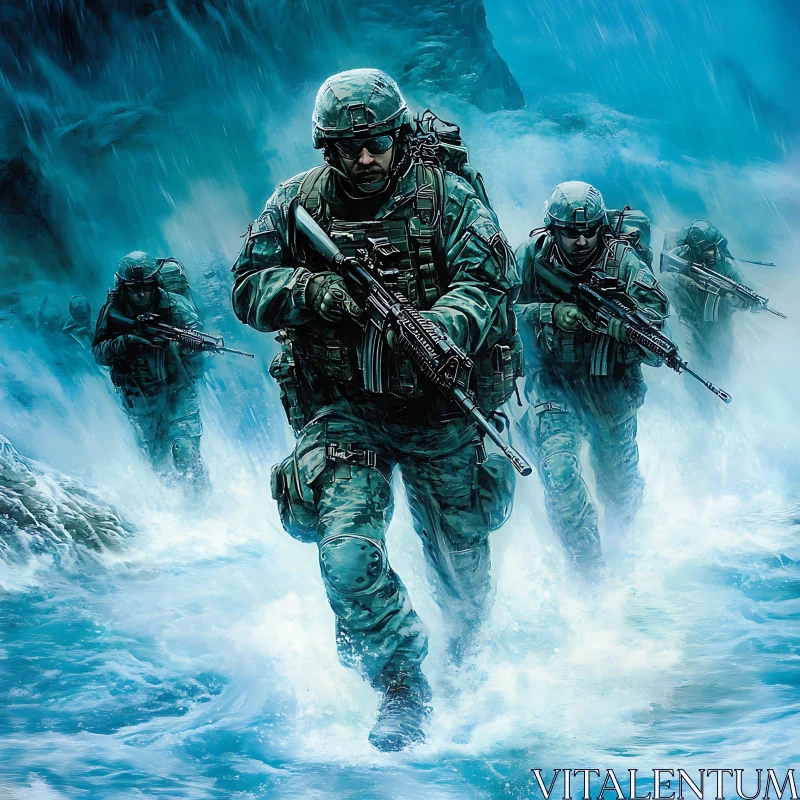 Armed Forces in Storm: Soldiers on Patrol AI Image