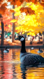 Colorful Autumn Foliage with Goose