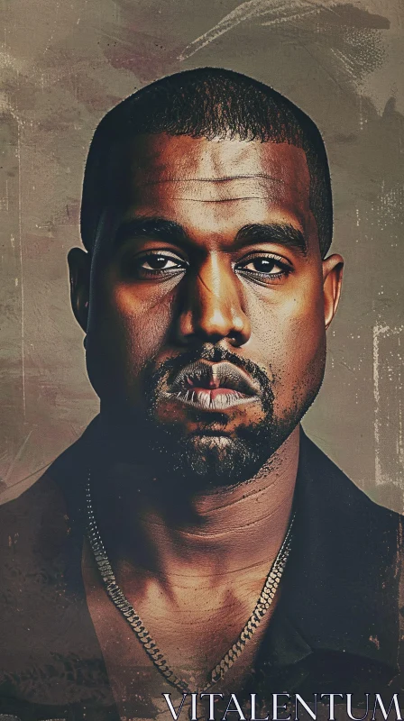 Intense Portrait of Kanye West with Artistic Background AI Image