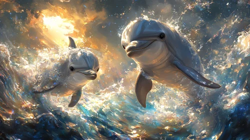 Joyful Dolphins in Ocean