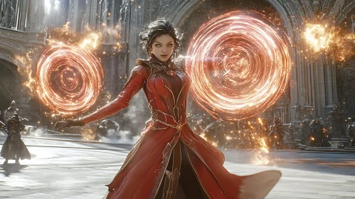 Mystic Woman Casting Fiery Spells