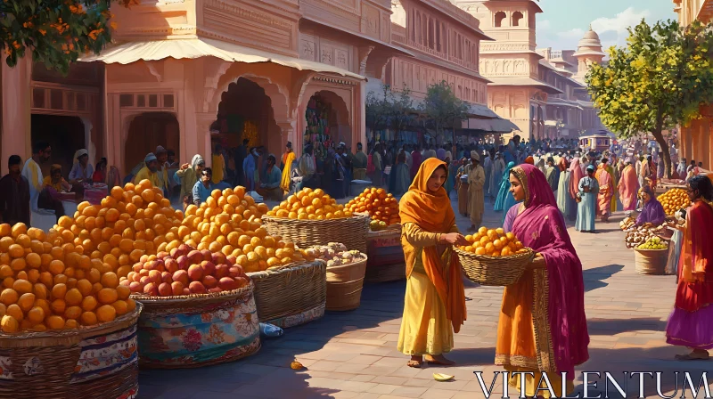 Bustling Market in India with Women AI Image